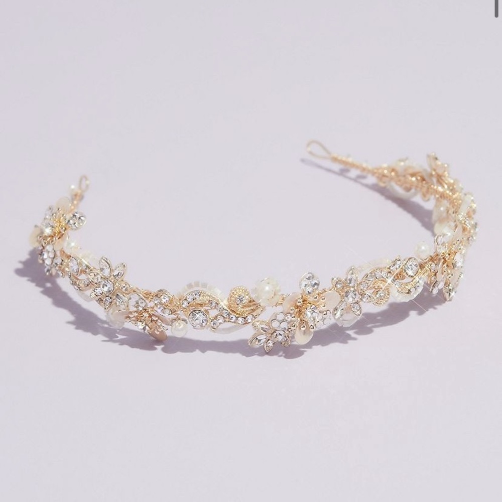 Crystal Bead and Pearl Gold Headband